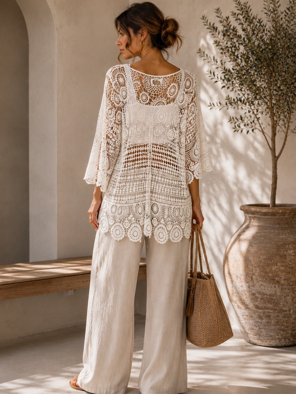 SM200 | Crochet Lace Boho Poncho Top - Picture 2 of 2